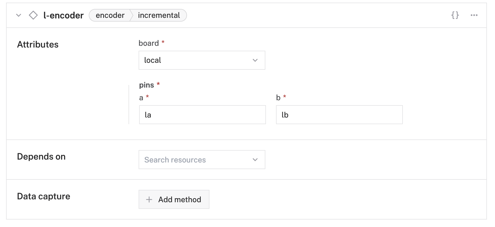 Configuration of a left incremental encoder.